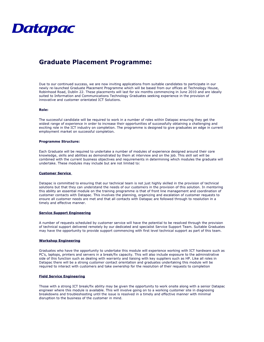 Graduate Placement Programme