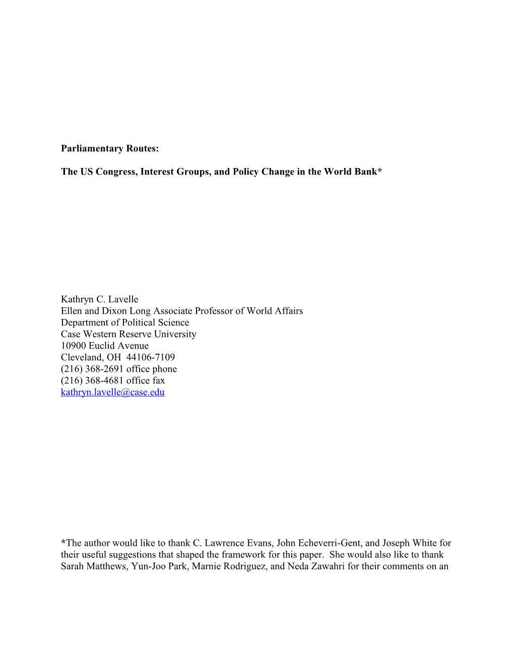 The US Congress, Interest Groups, and Policy Change in the World Bank*