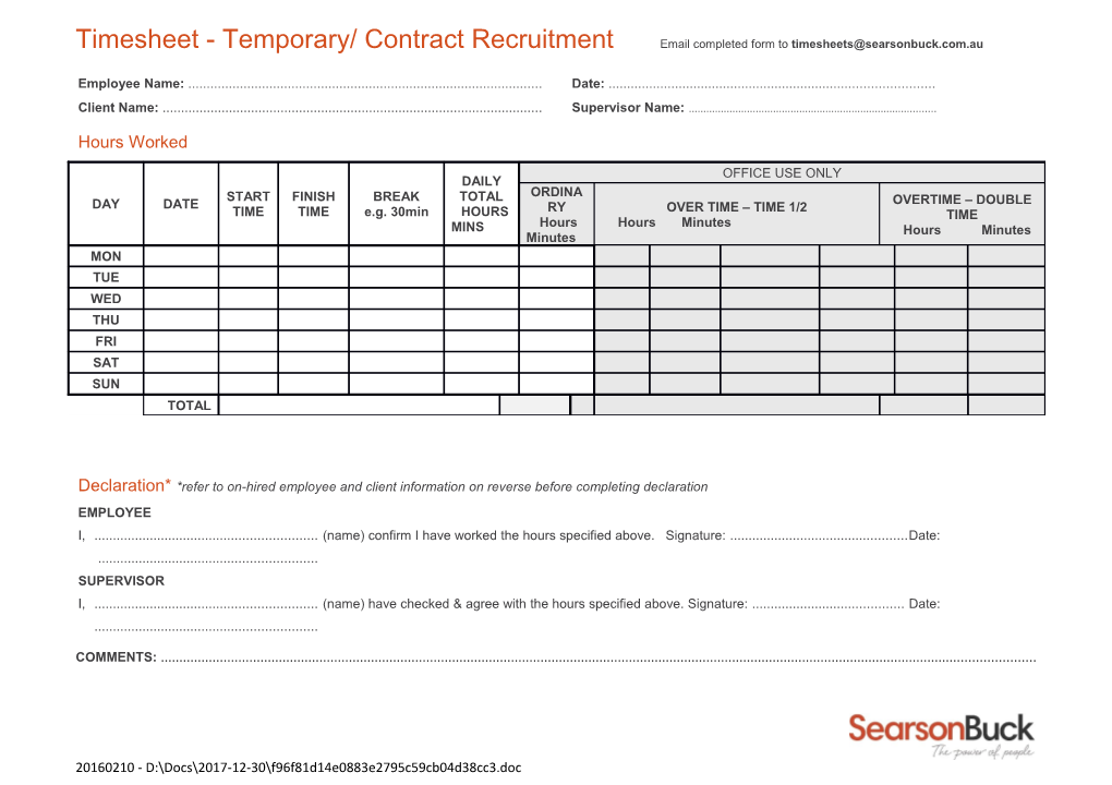 Recruitment Timesheet - Word Format