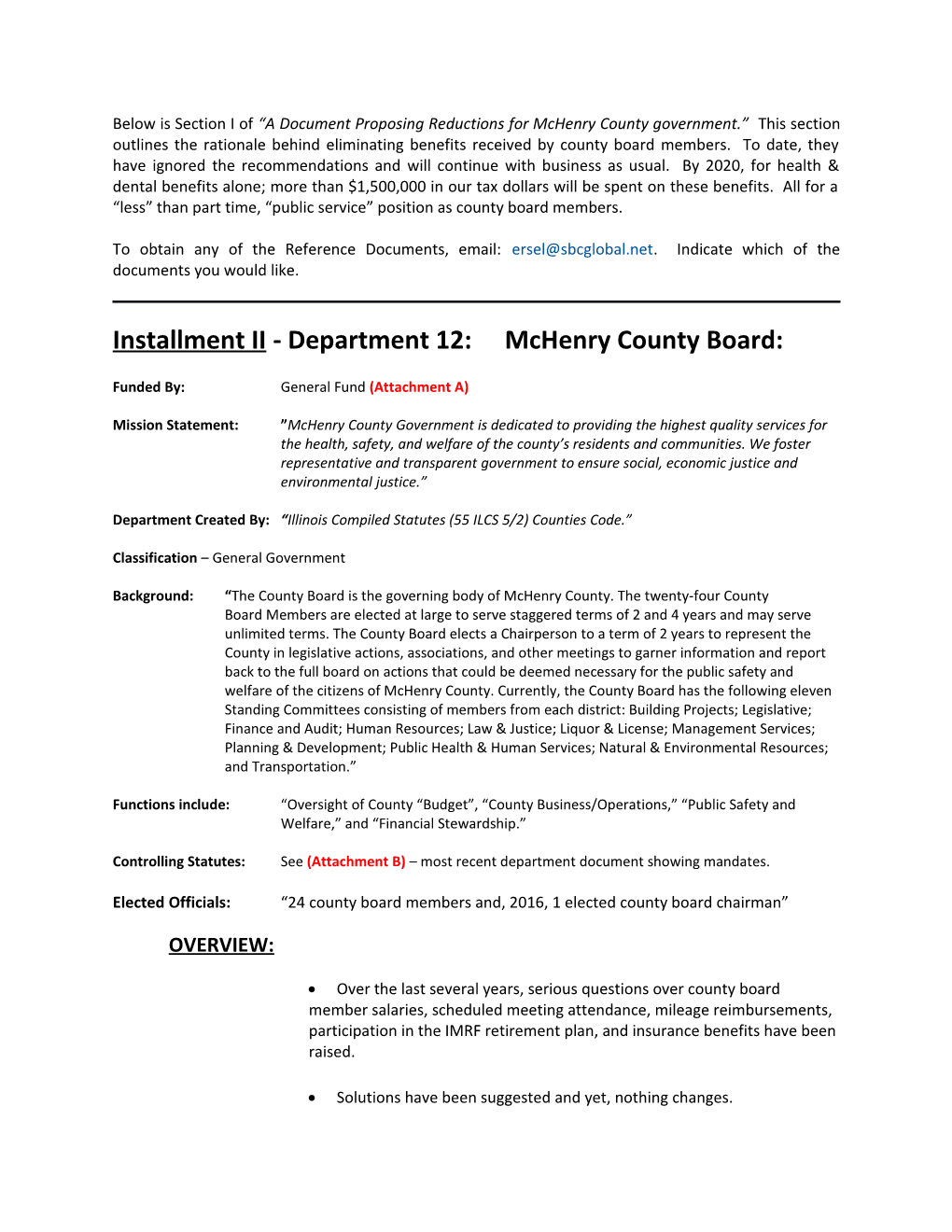 Installment II - Department 12:Mchenry County Board