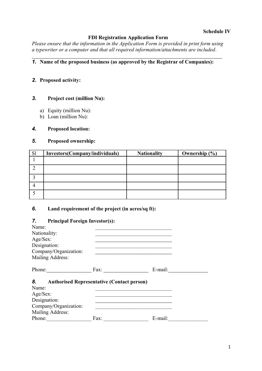 FDI Registration Application Form
