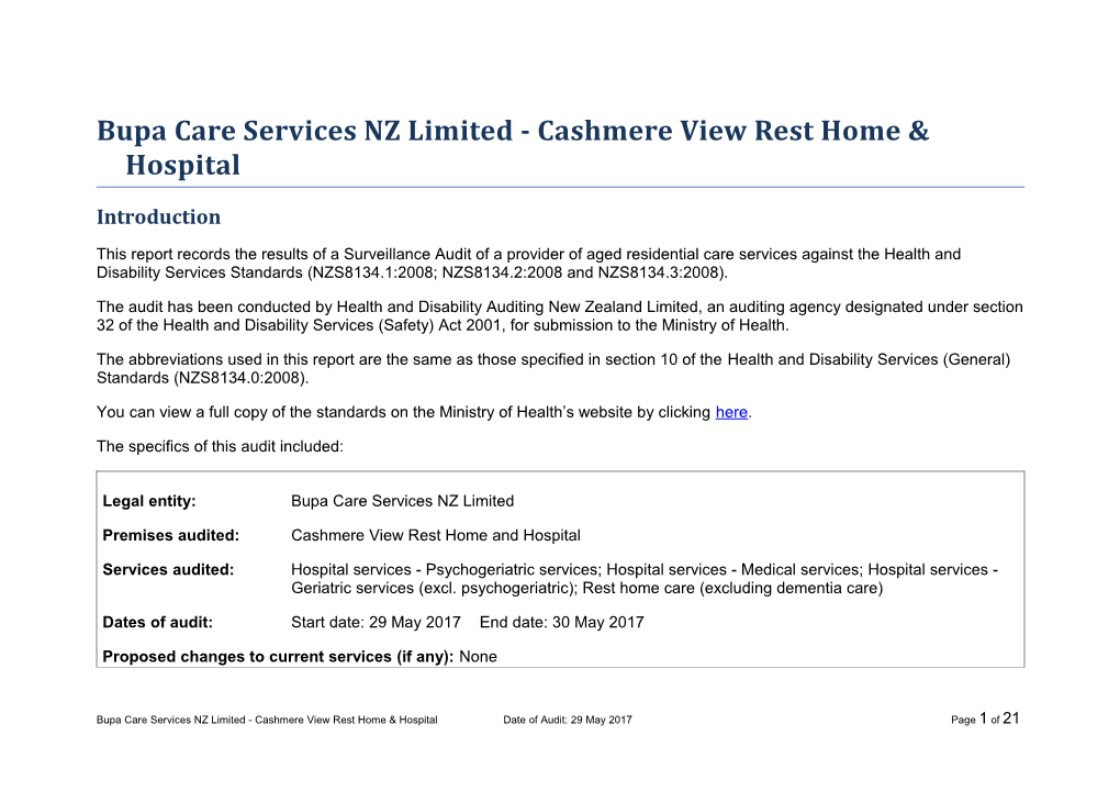 Bupa Care Services NZ Limited - Cashmere View Rest Home & Hospital