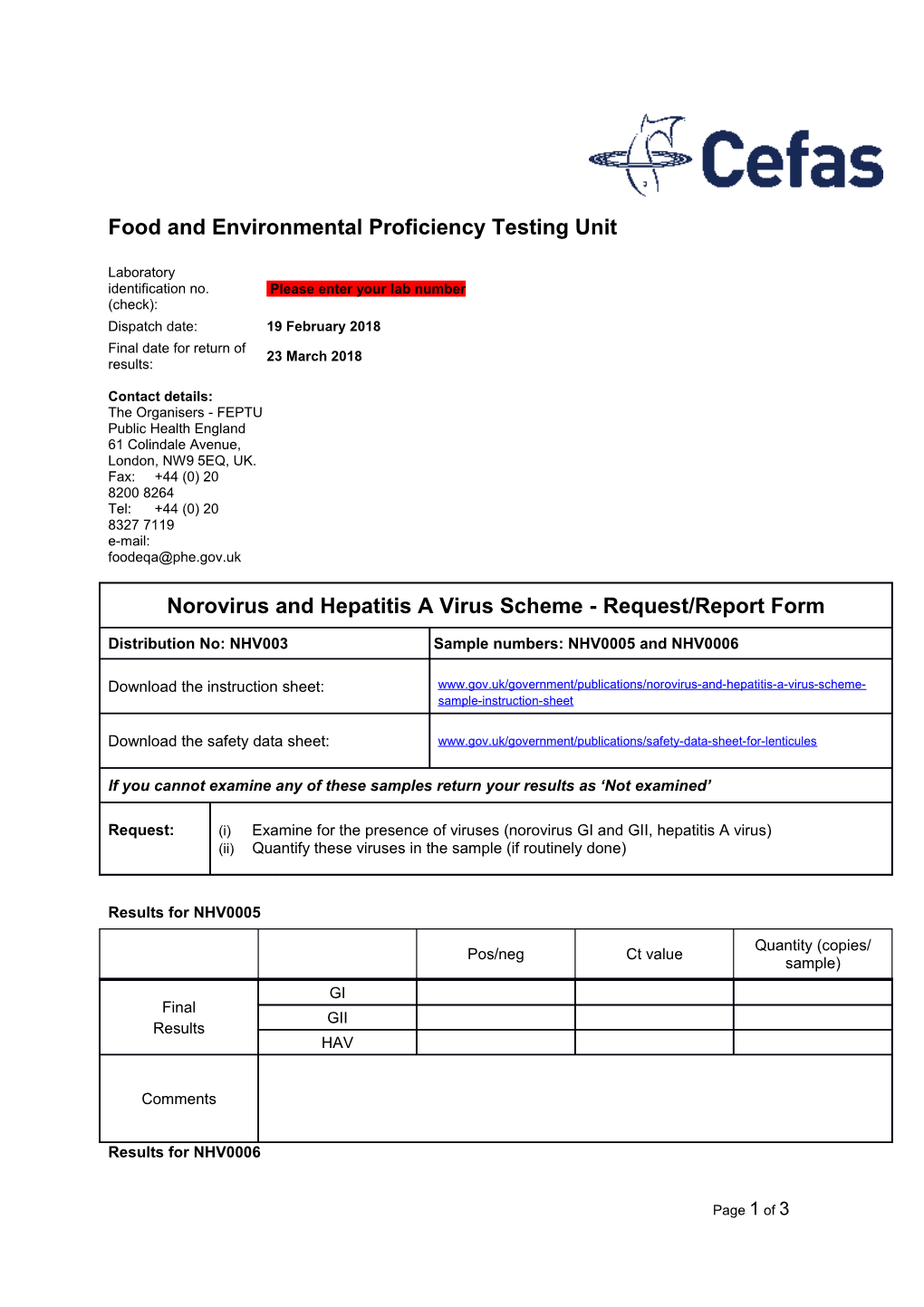 Norovirus and Hepatitis a Virus Scheme - Request/Report Form