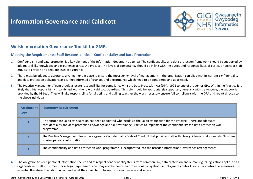 Welsh Information Governance Toolkit for Gmps