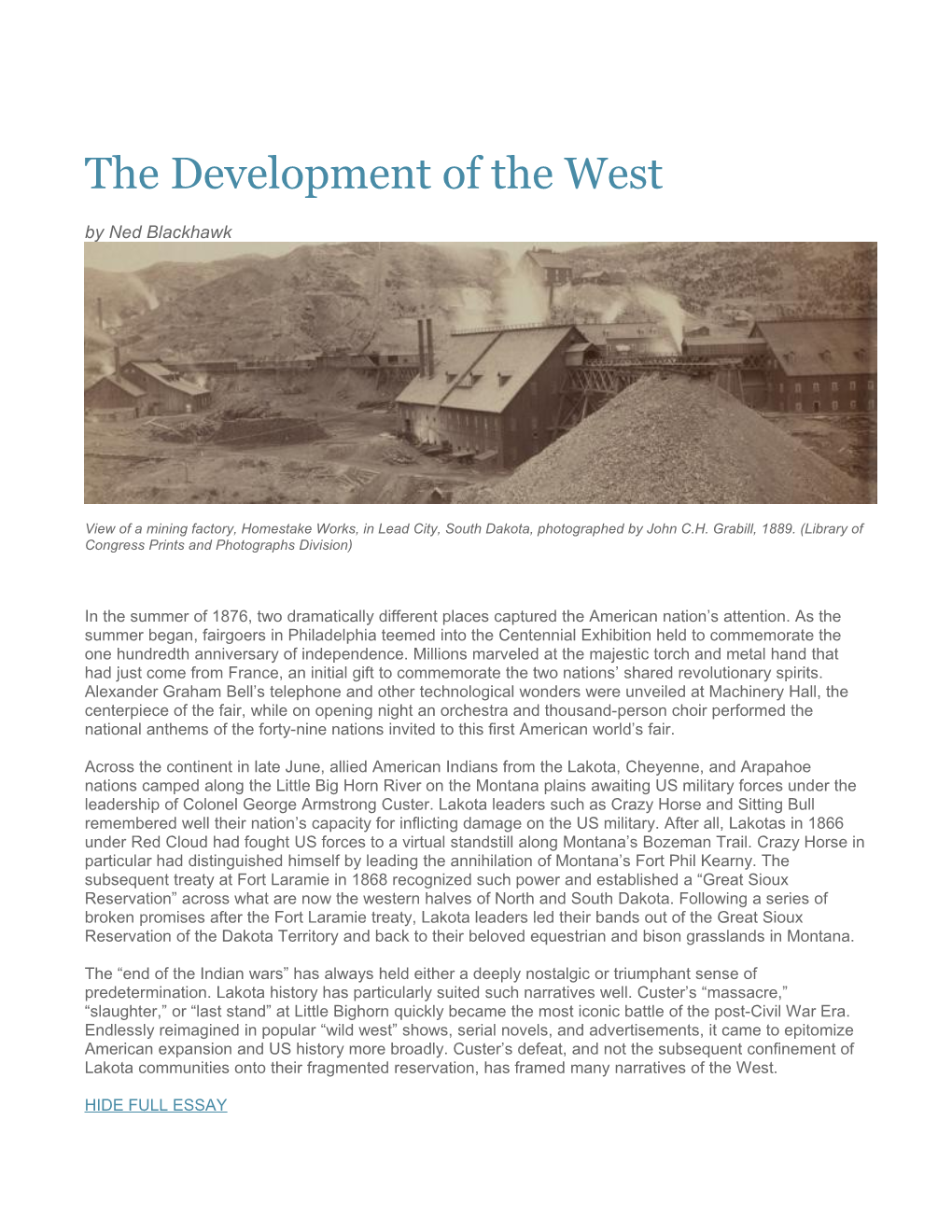 The Development of the West