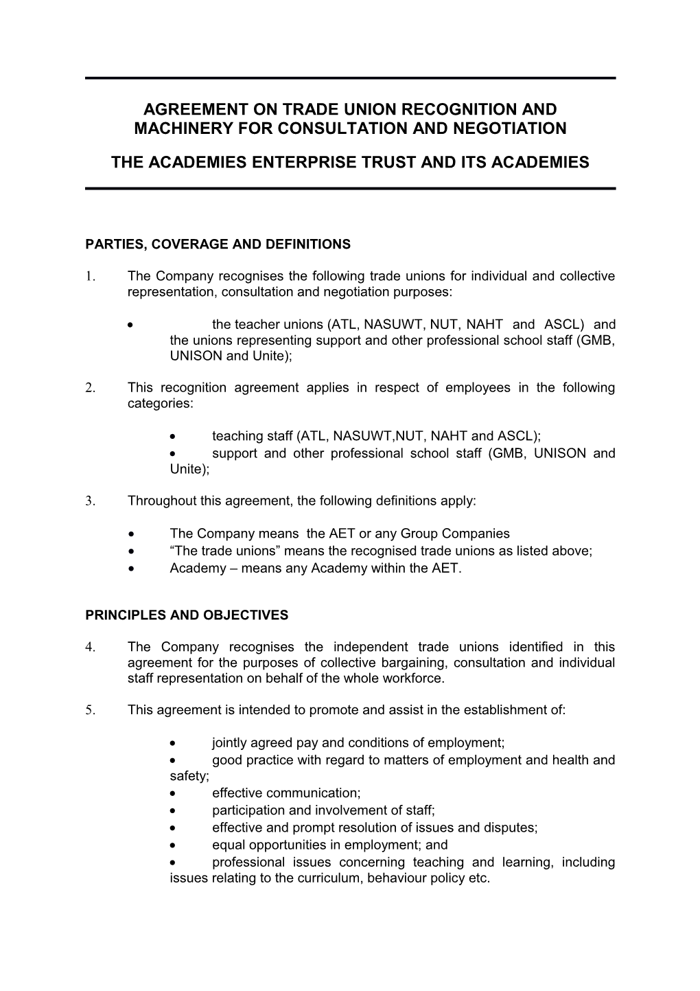 Model Agreement for Academies in England