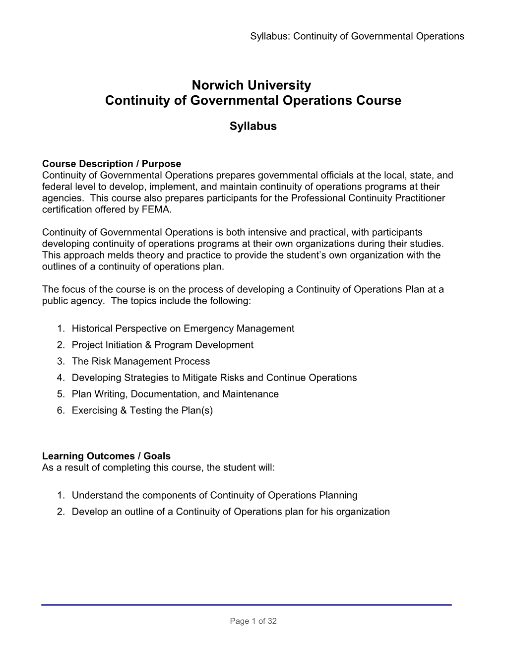 Syllabus: Continuity of Governmental Operations