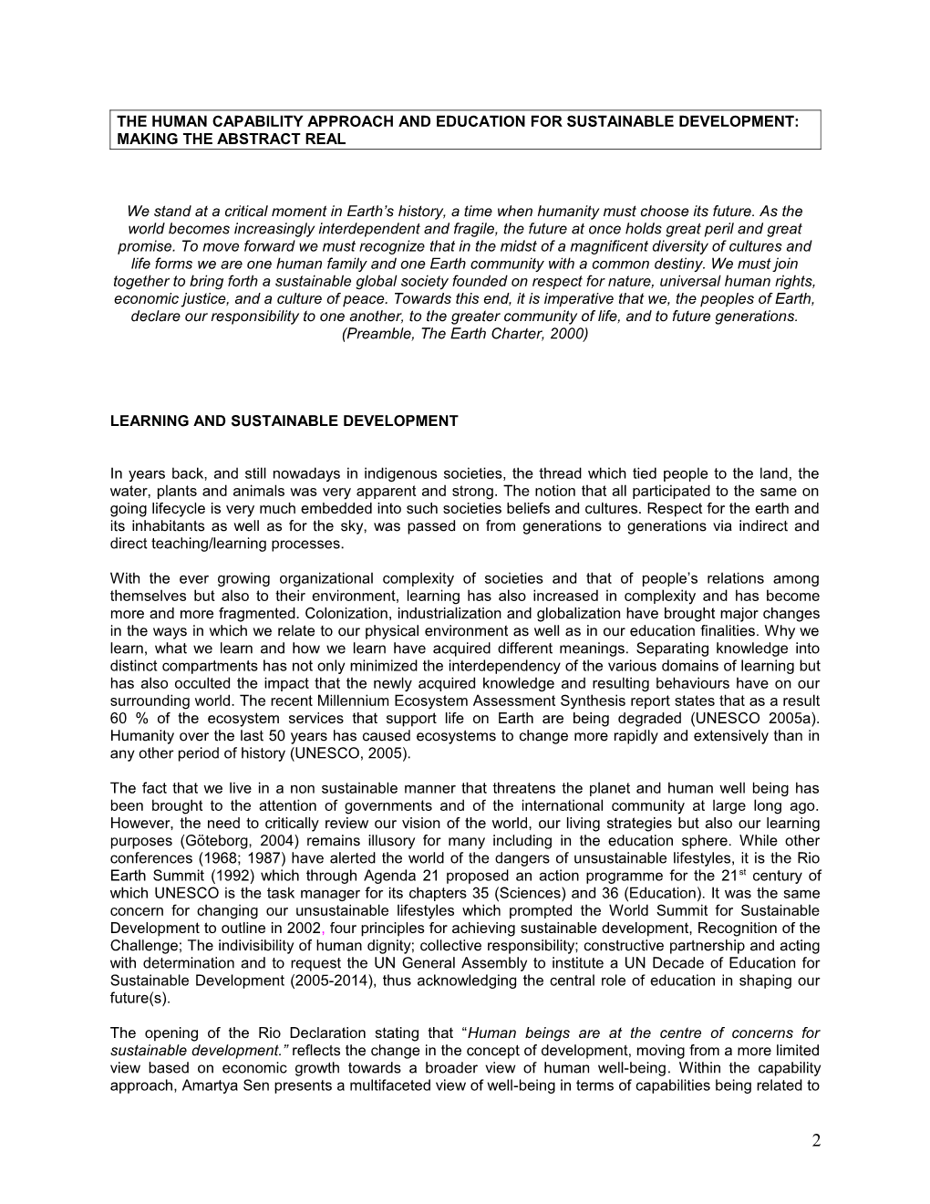 The Human Capability Approach And Education For Sustainable Development: Making The Abstract Real