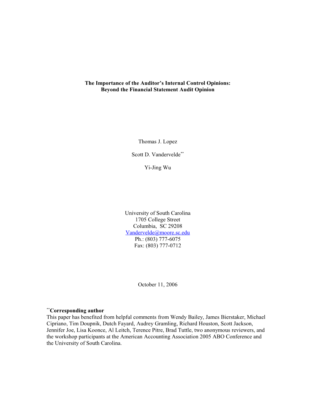 An Experimental Examination of Investors Perceptions of Internal Control Opinions