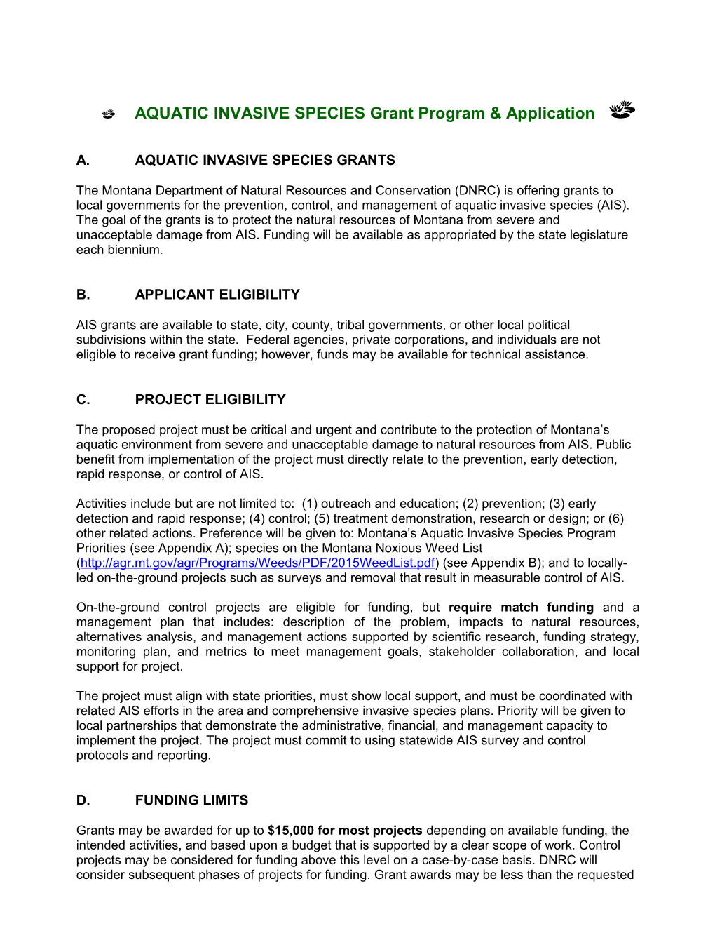AQUATIC INVASIVE Speciesgrant Program & Application