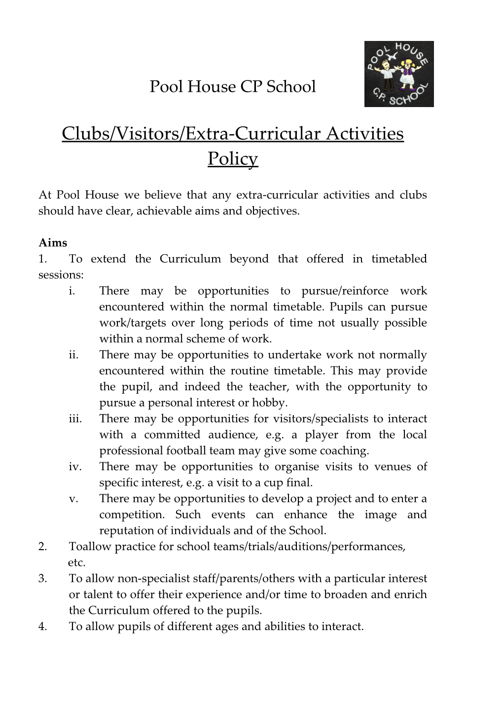 Clubs/Visitors/Extra-Curricular Activities Policy