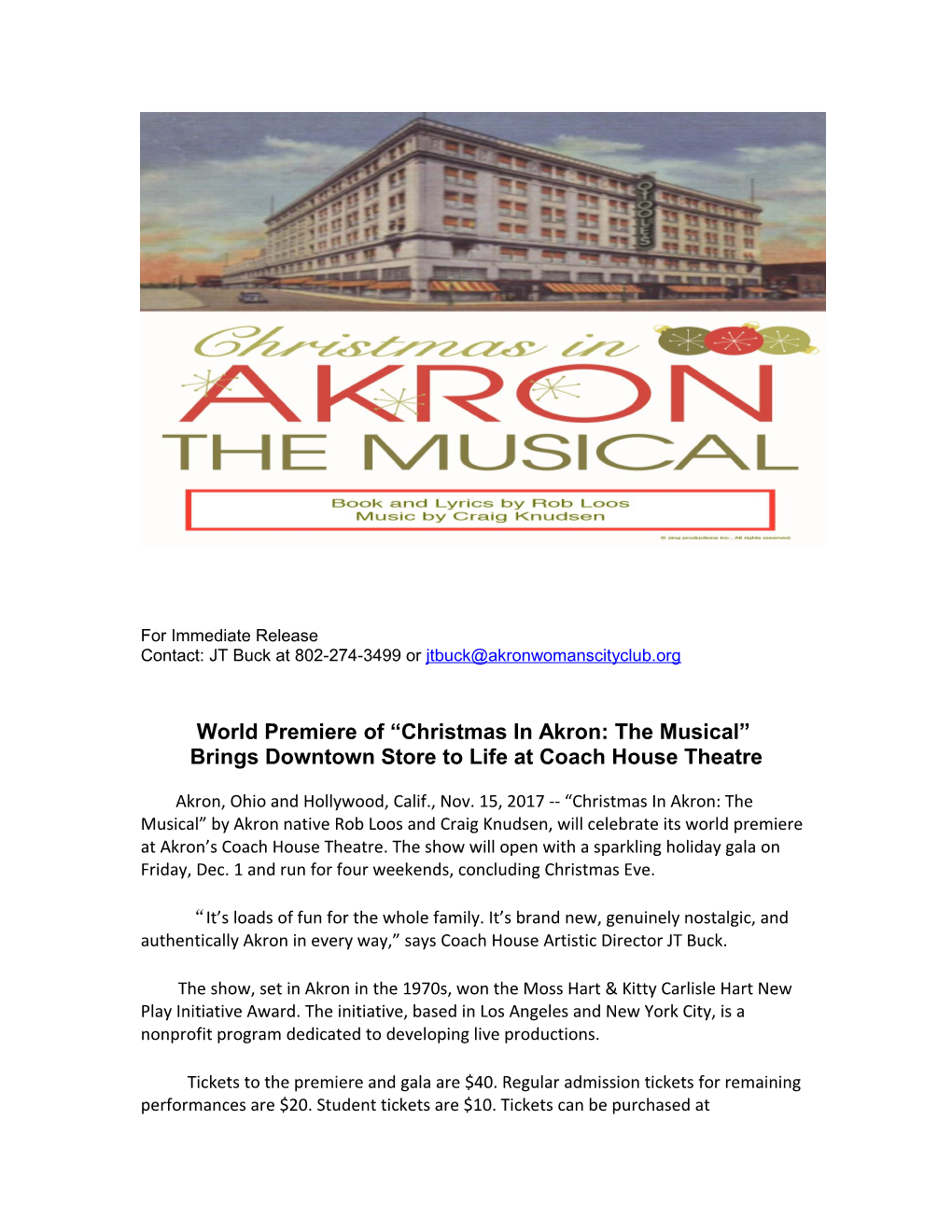 World Premiere of Christmas in Akron: the Musical