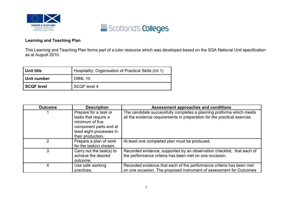 Learning and Teaching Plan