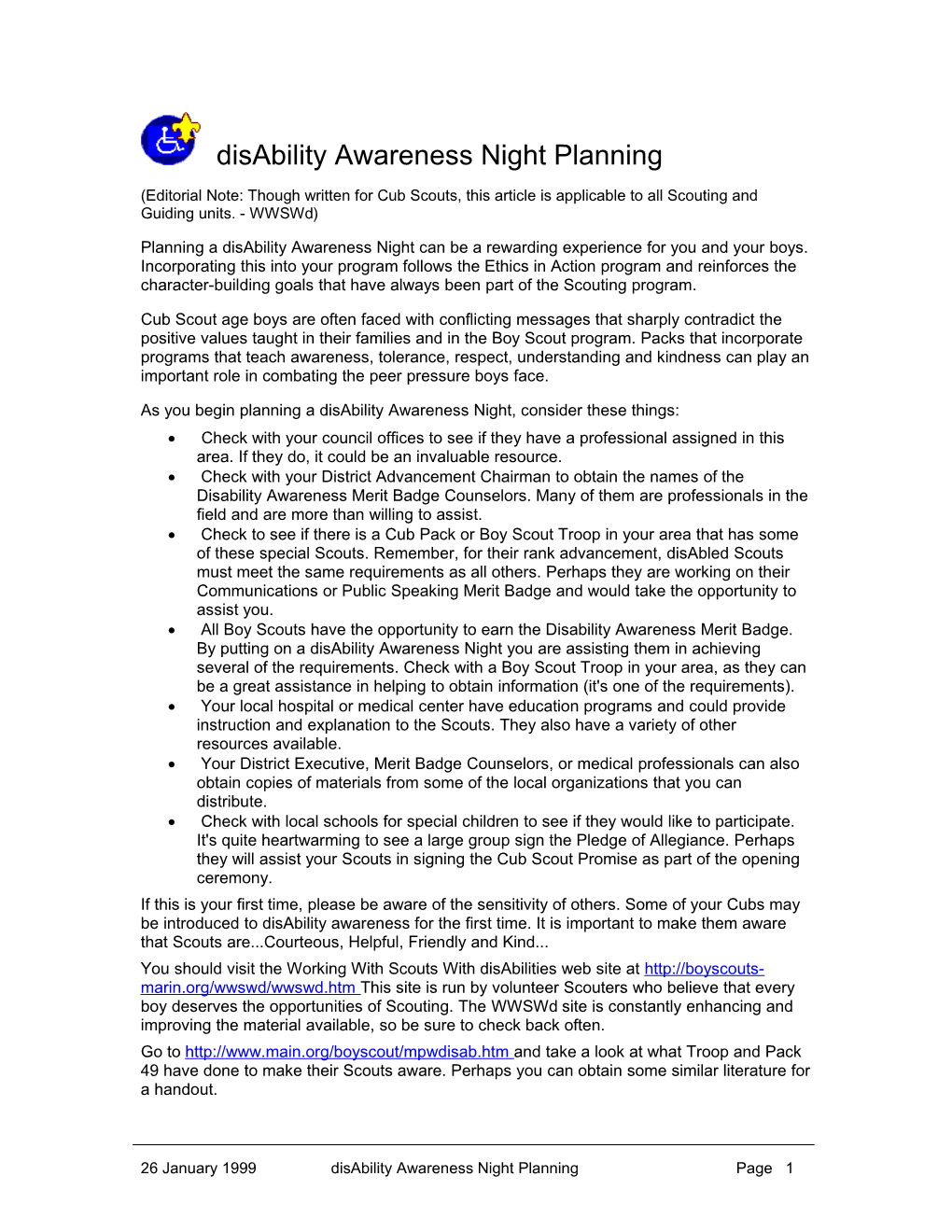 Disability Awareness Night Planning