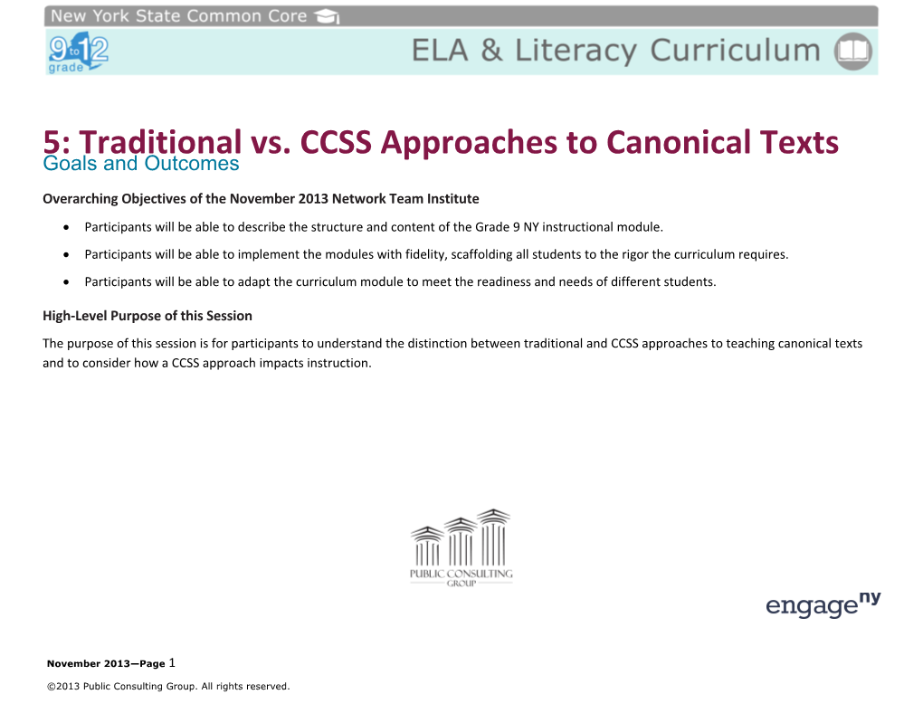 5: Traditional Vs. CCSS Approaches to Canonical Texts