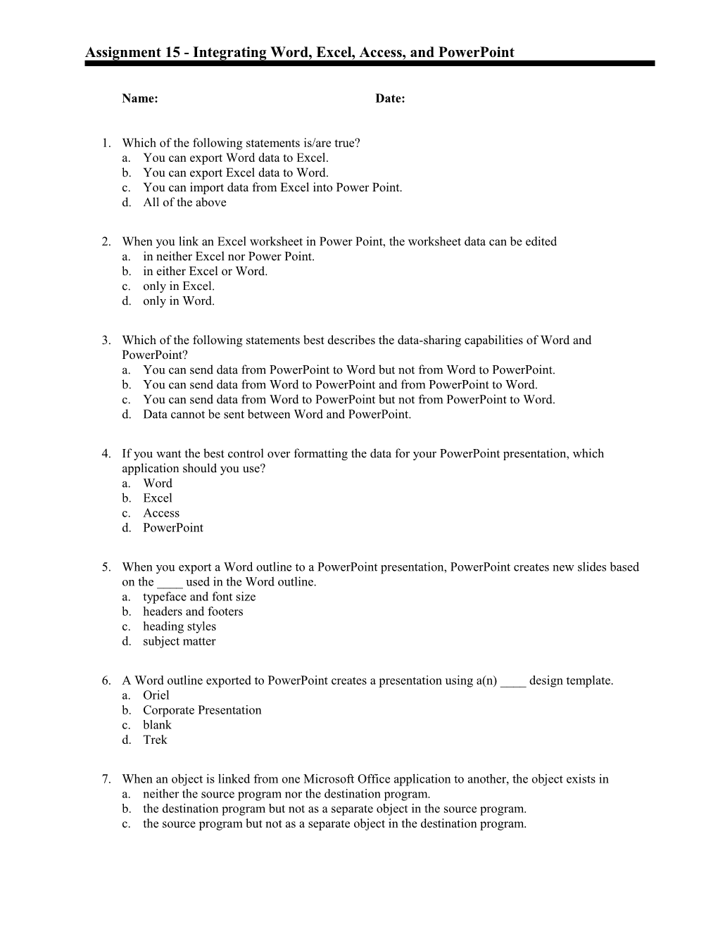 Assignment 15 - Integrating Word, Excel, Access, and Powerpoint