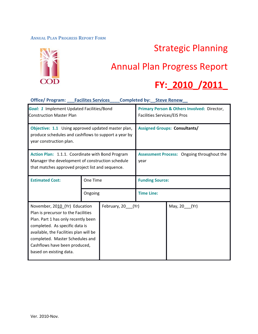 Annual Plan Progress Report Form