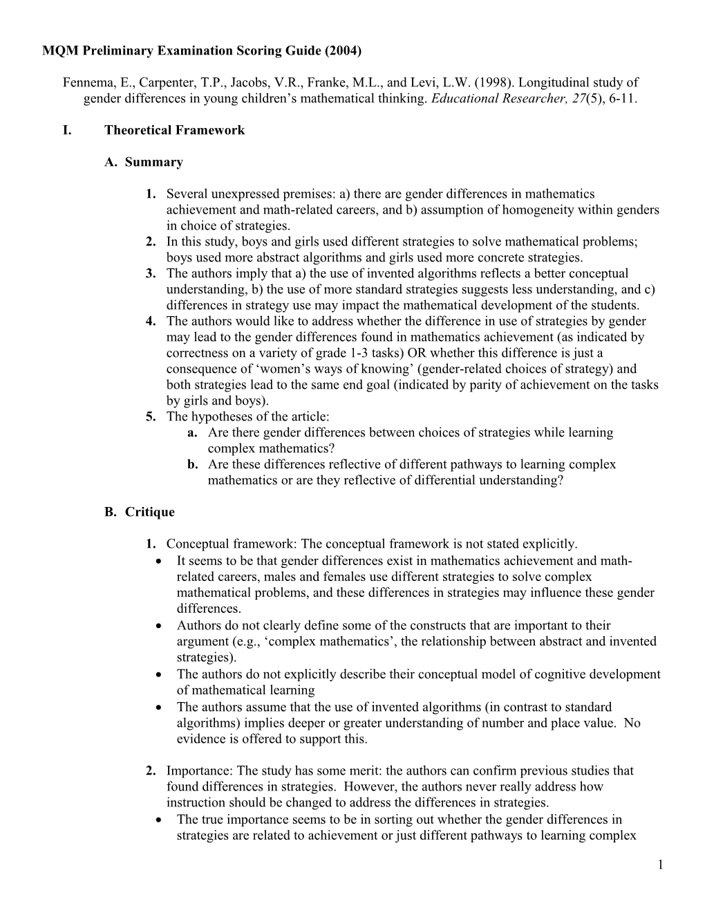 MQM Preliminary Examination Scoring Guide (2003)