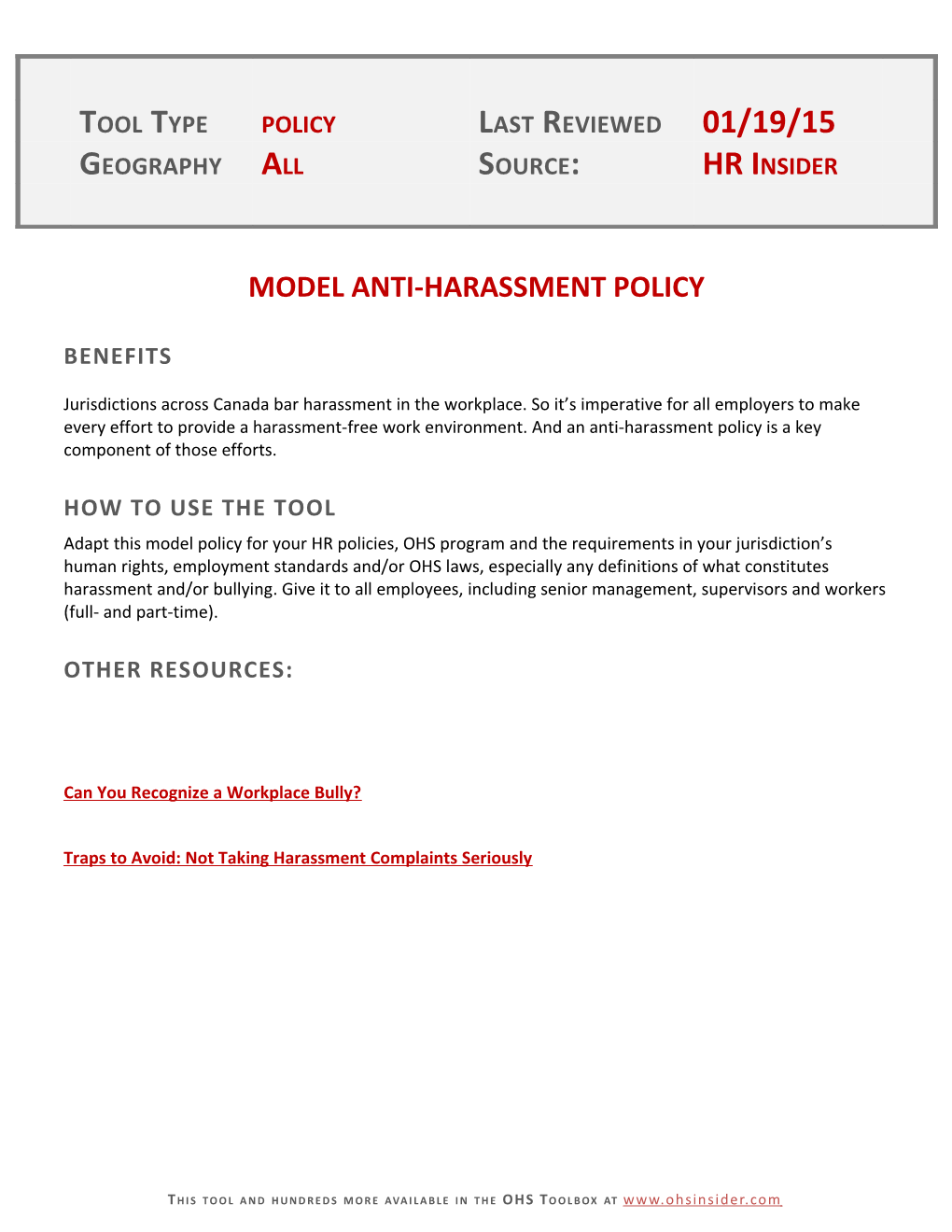 Model Anti-Harassment Policy
