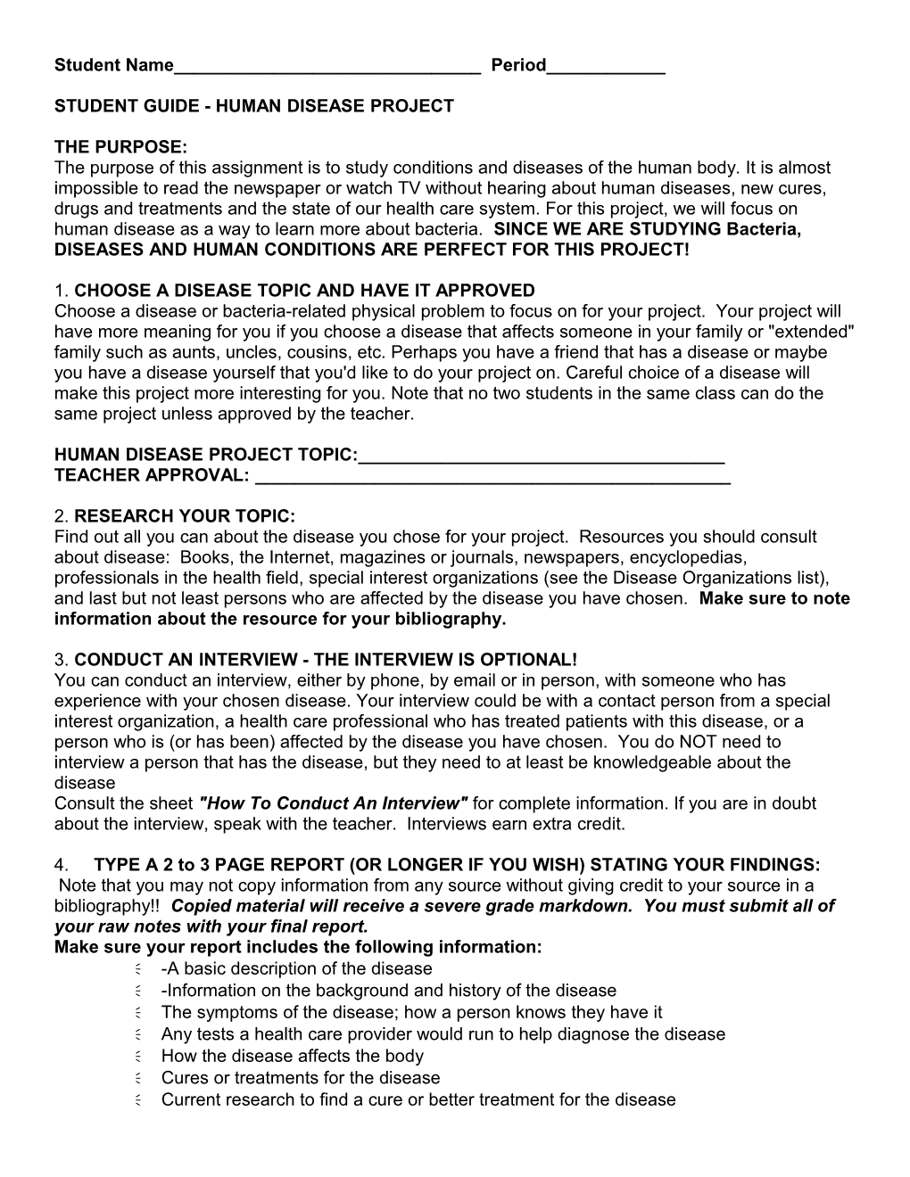 Student Guide - Human Disease Project