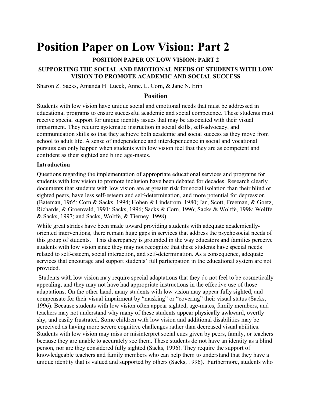 Position Paper on Low Vision: Part 2