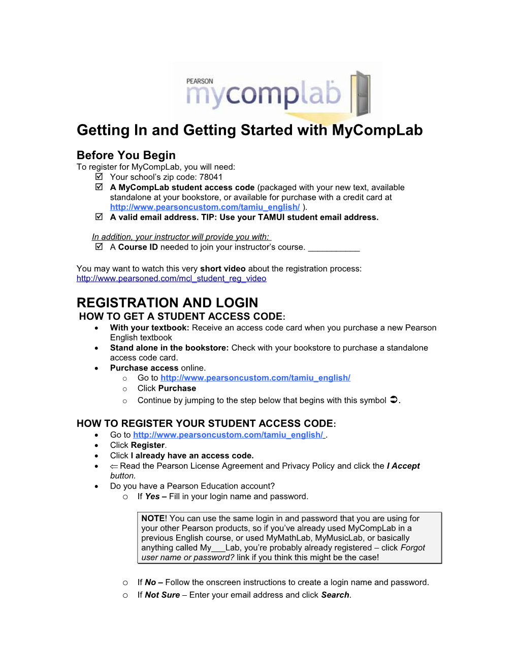 Getting in and Getting Started with Mycomplab