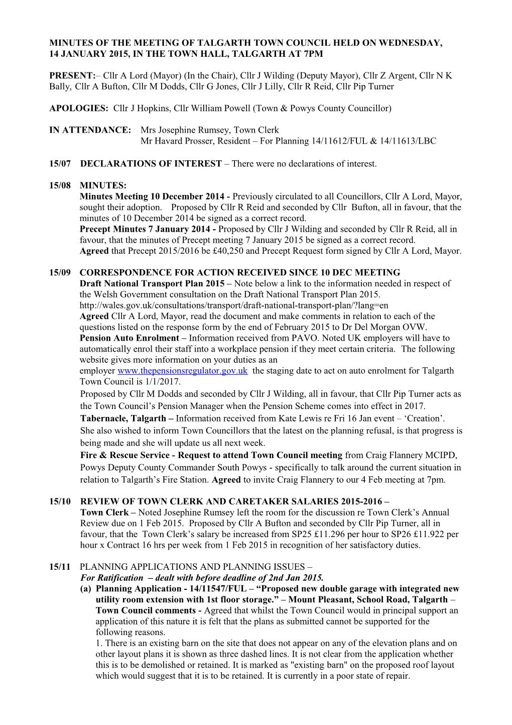 Minutes of the Meeting of Talgarth Town Council Held on Wednesday, 10 October 2012, In s4