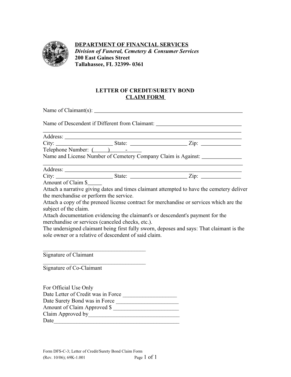 Letter Of Credit/Surety Bond Claim Form