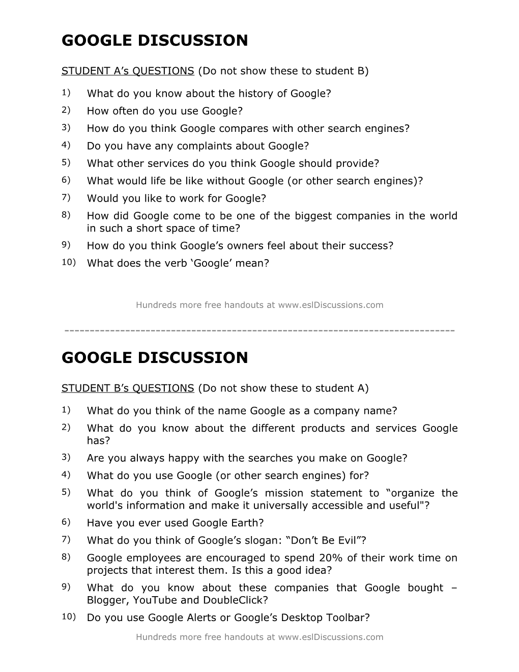 ESL Conversation Lesson on Google