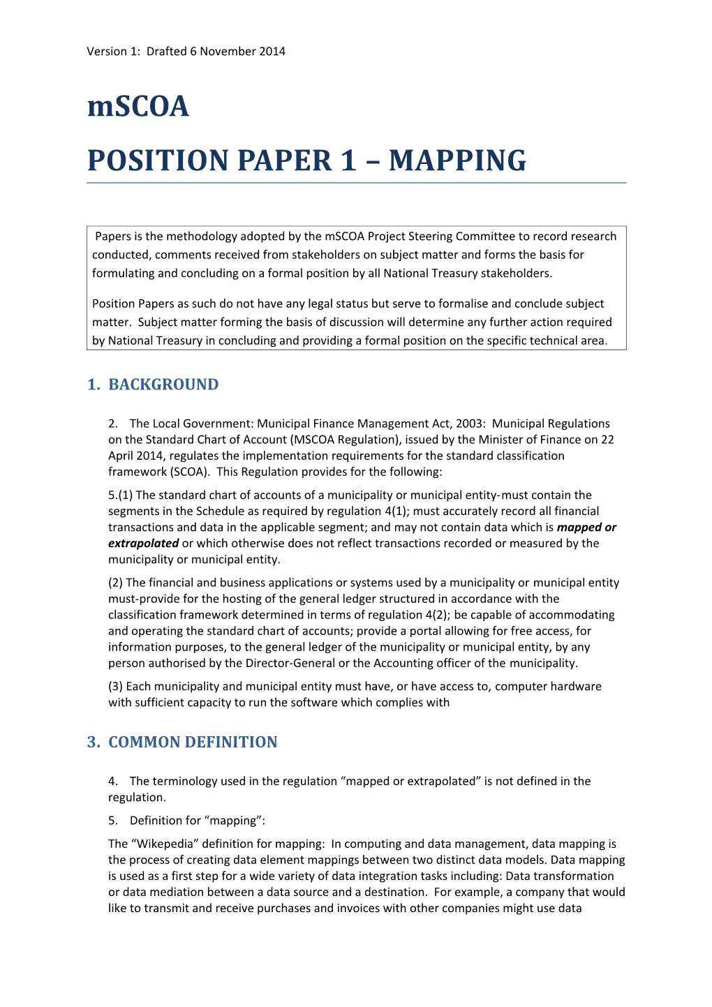 Position Paper 1 Mapping