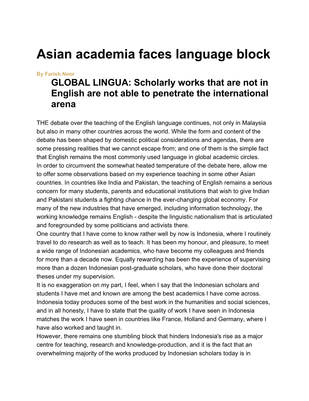 Asian Academia Faces Language Block