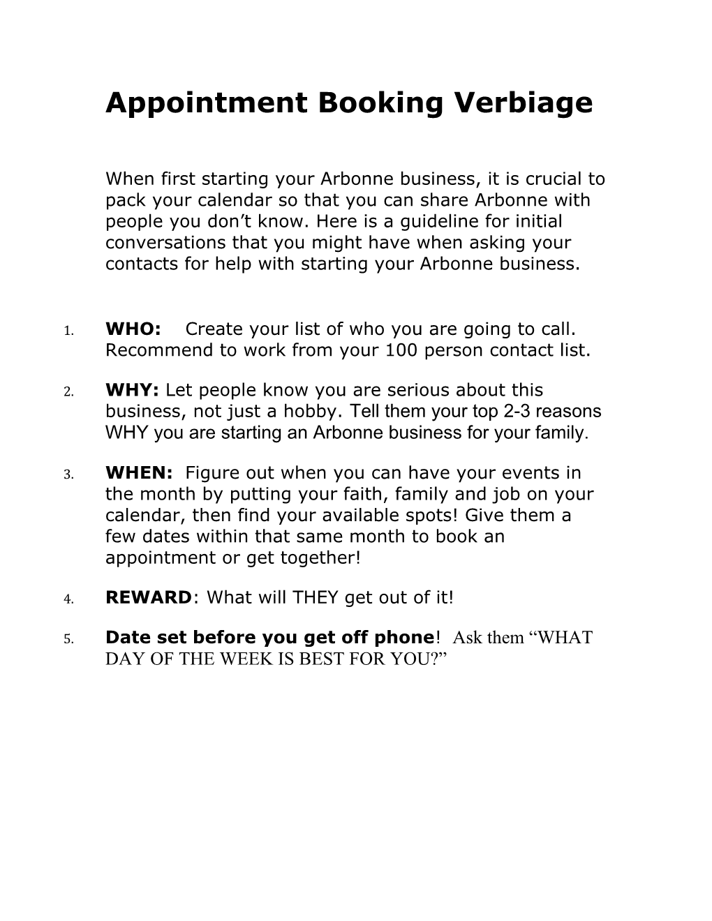 Appointment Booking Verbiage