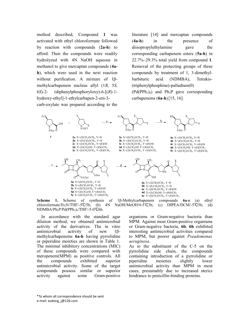 Synthesis and Antimicrobial Activity of Some New 1Β-Methylcarbapenem Derivatives Having