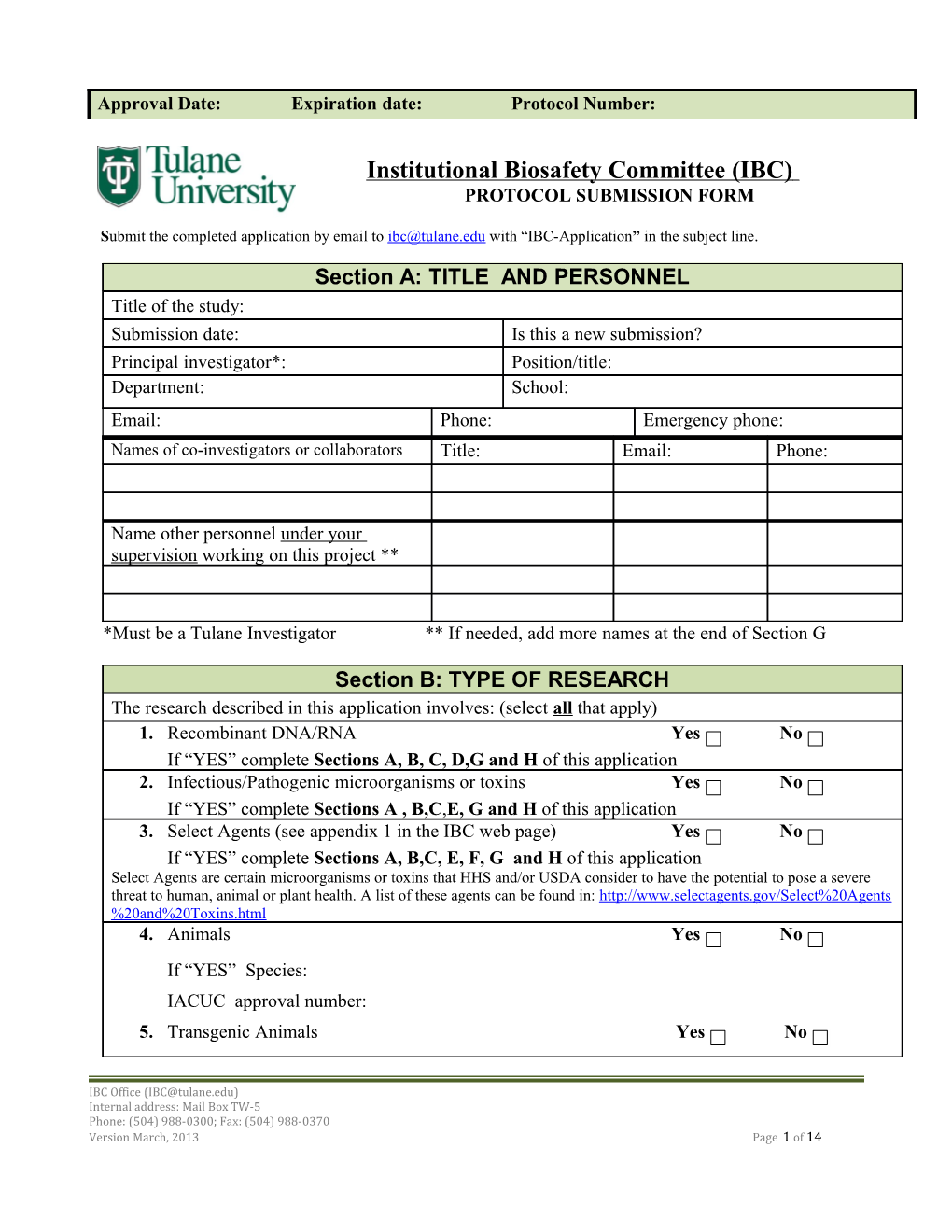 Institutional Biosafety Committee (IBC)