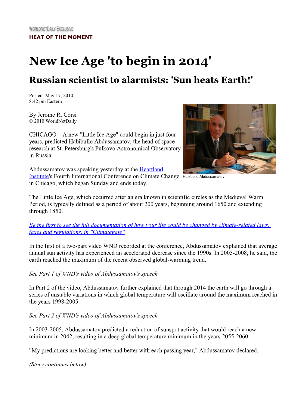 New Ice Age 'To Begin in 2014'