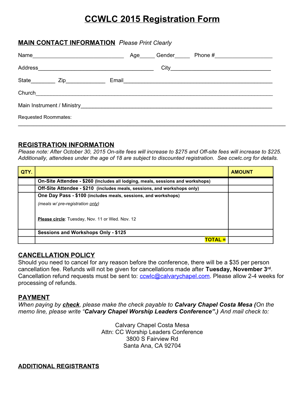 Pure Worship 2005 Registration Form s1