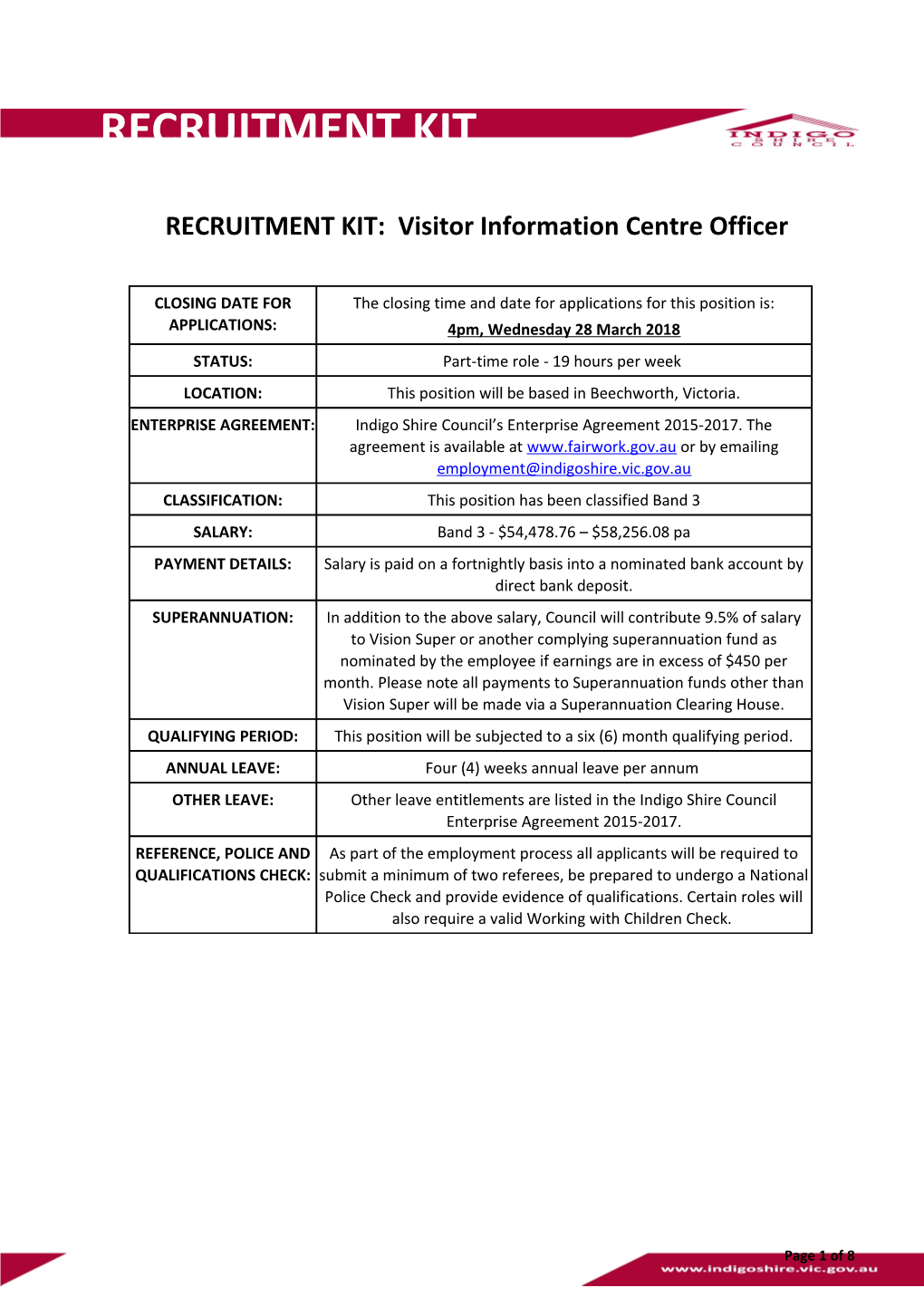 RECRUITMENT KIT: Visitor Information Centre Officer