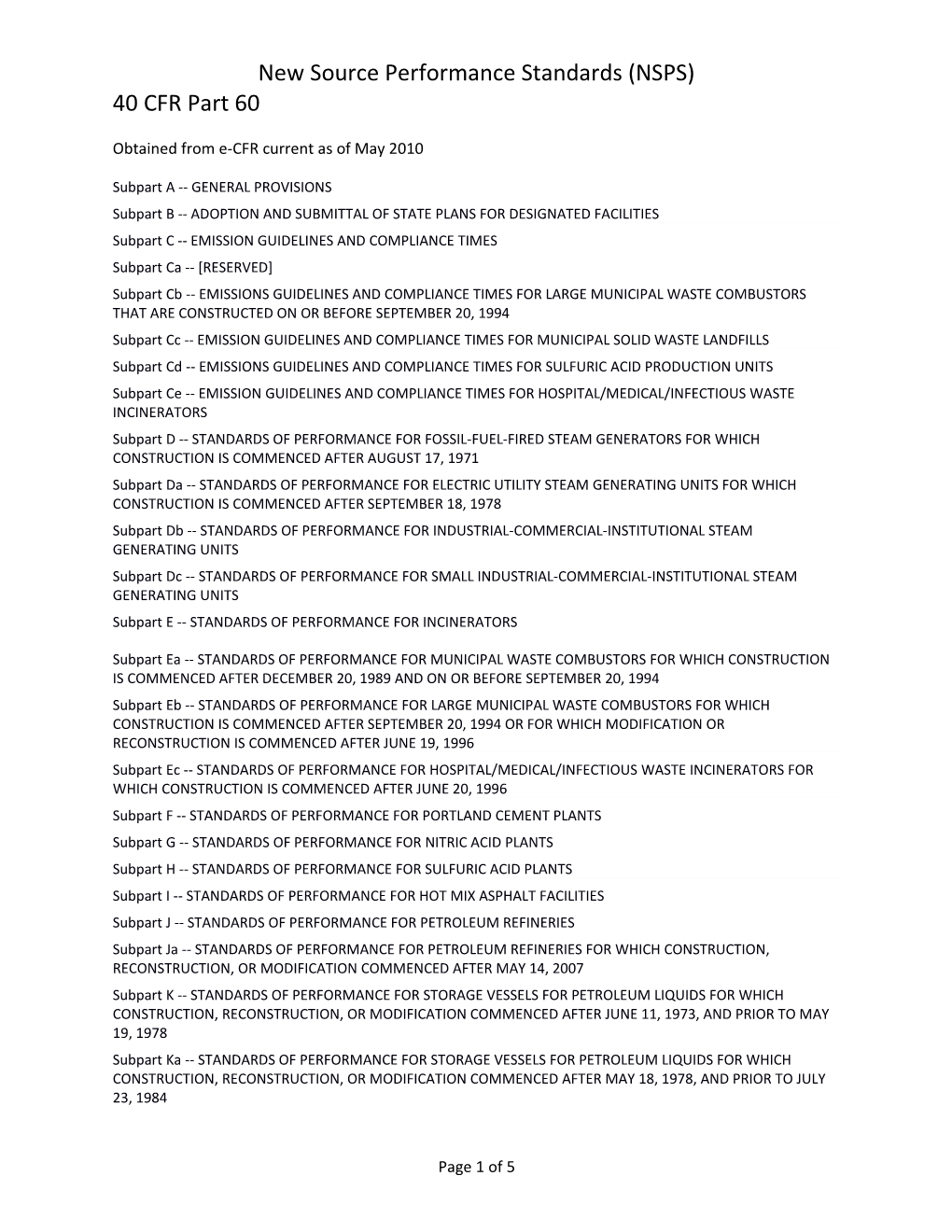 New Source Performance Standards (NSPS)