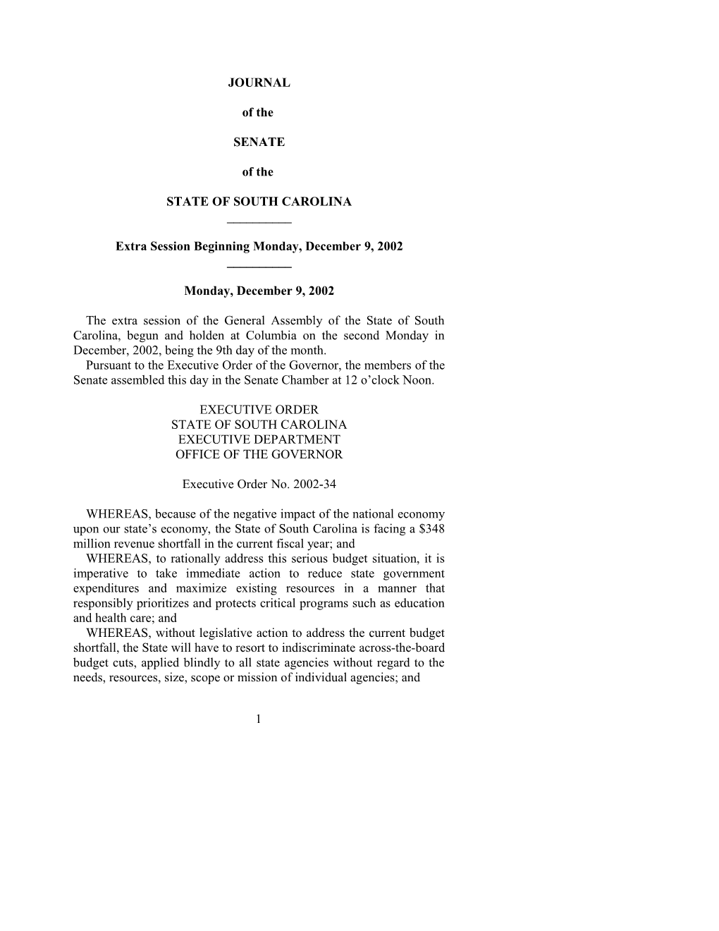 Senate Journal for Dec. 9, 2002 - South Carolina Legislature Online