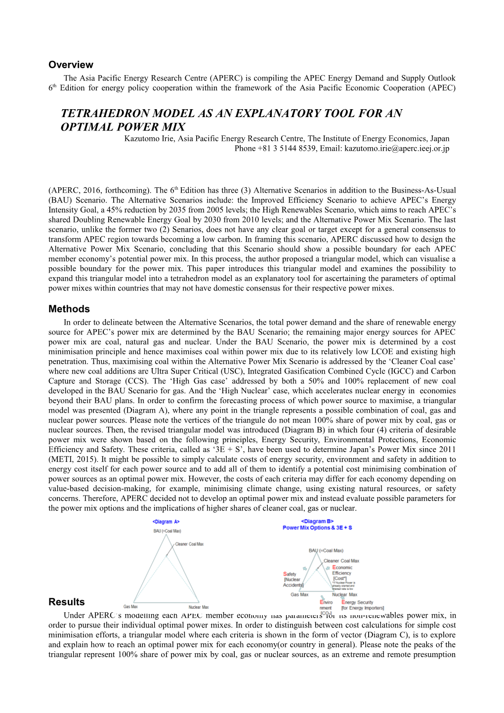 Tetrahedron Model As an Explanatory Tool for an Optimal Power Mix