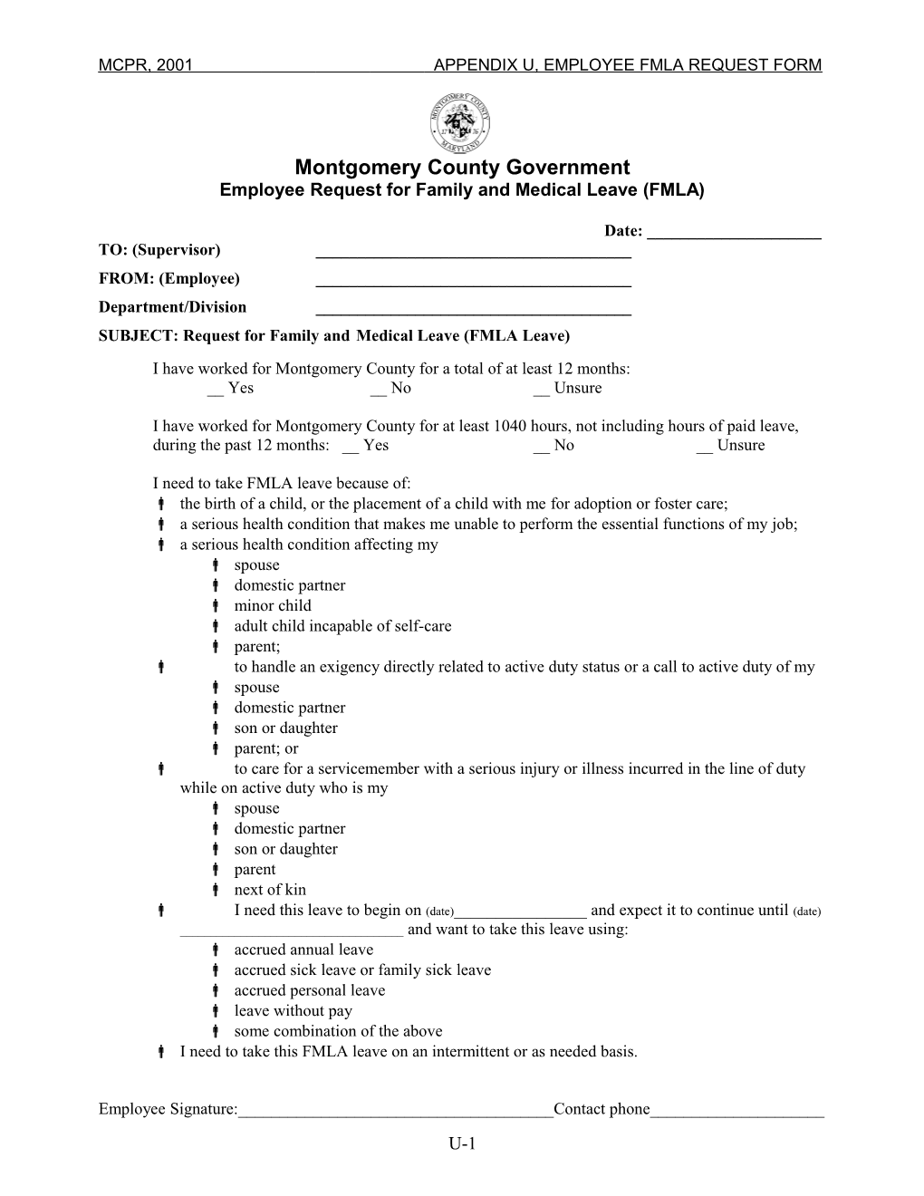 Employee Request for Family and Medical Leave (FMLA)