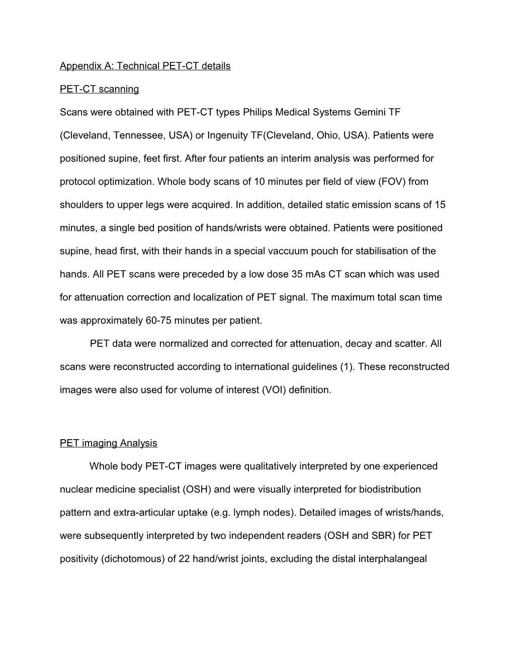 Appendix A: Technical PET-CT Details