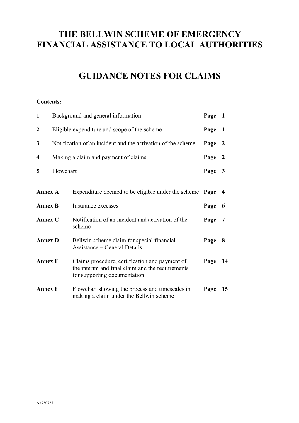 The Bellwin Scheme of Emergency Financial Assistance To