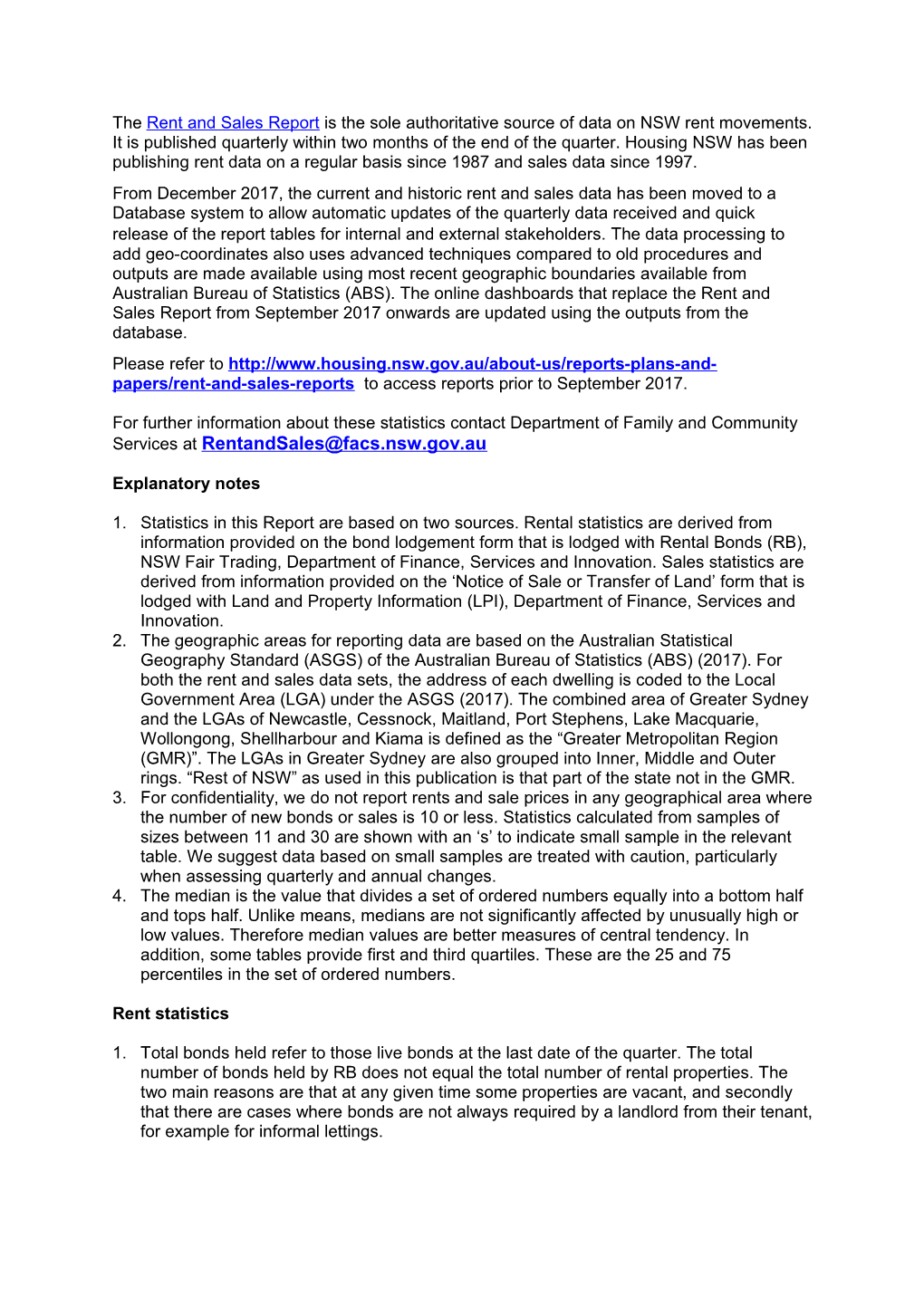 Therent and Sales Reportis the Sole Authoritative Source of Data on NSW Rent Movements