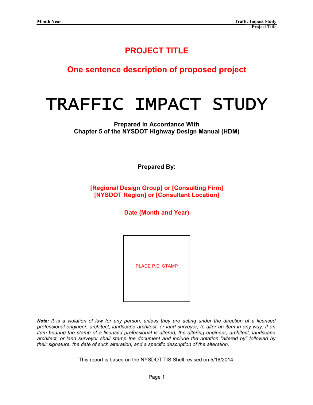 Month Year Traffic Impact Study Project Title