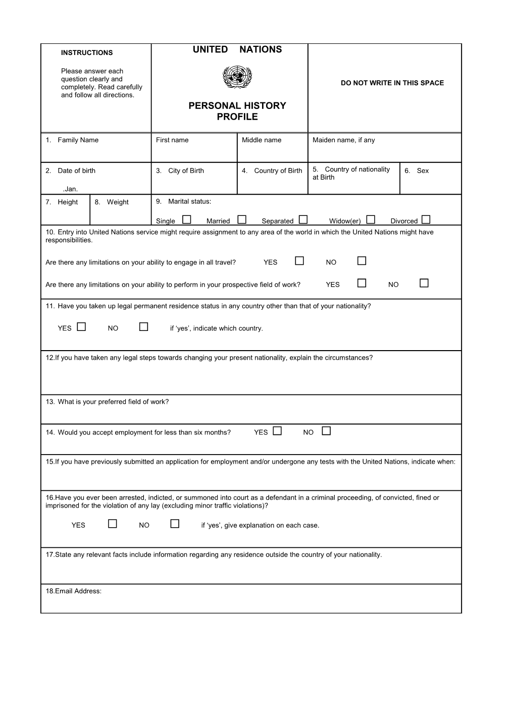 Additional Pages Are Provided for Employment Record Only