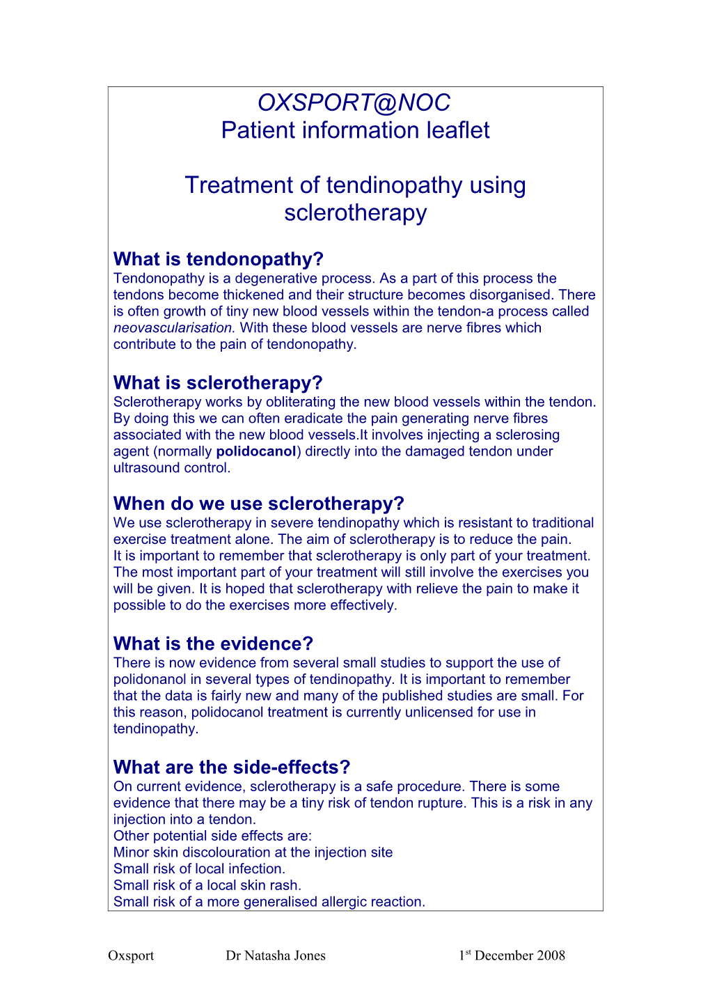 Treatment of Tendinopathy Using Sclerotherapy