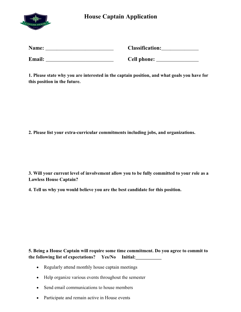 House Captain Application