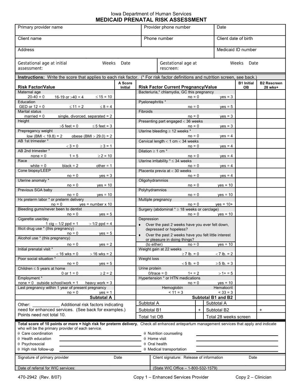 470-2942 Medicaid Prenatal Risk Assessment