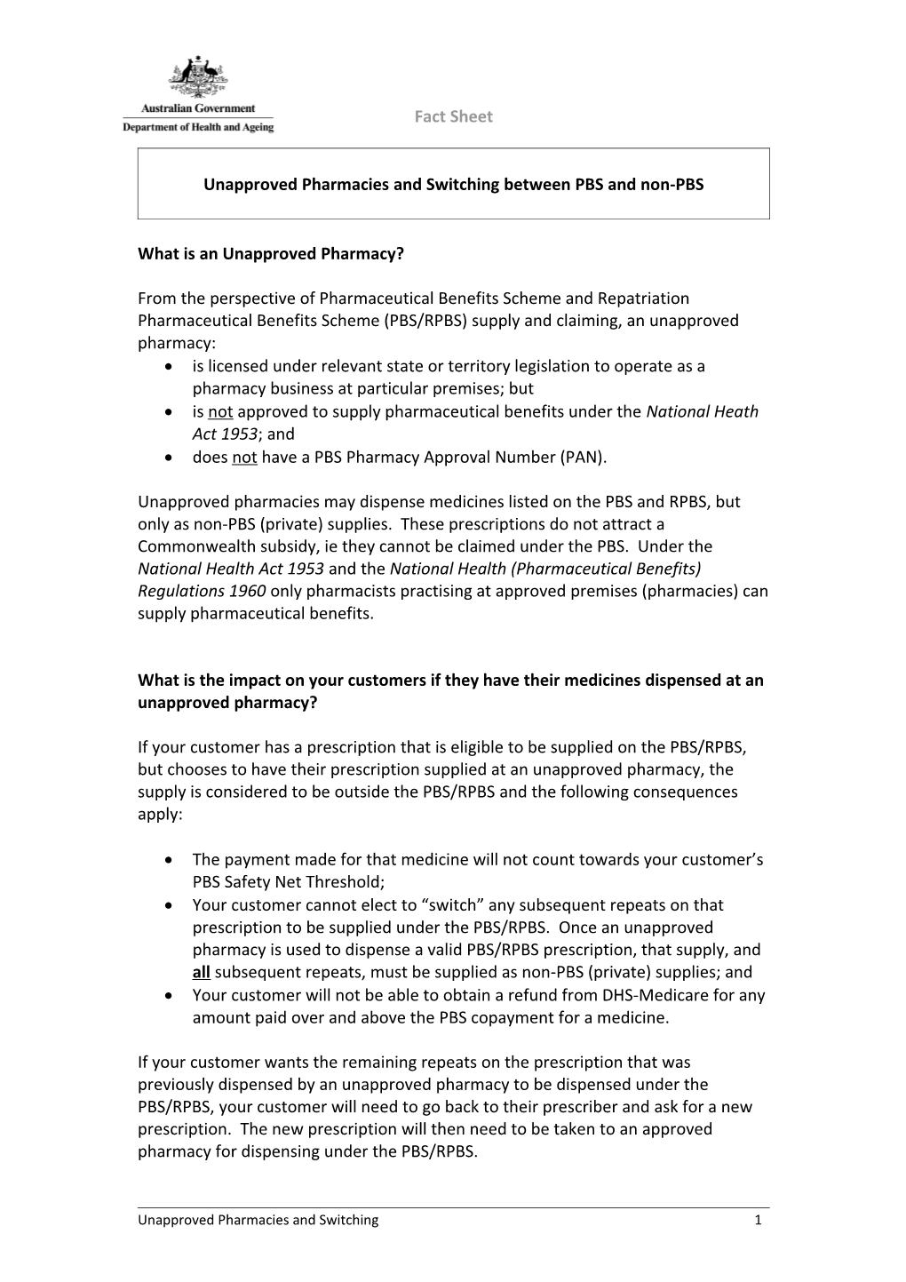 Unapproved Pharmacies and Switching